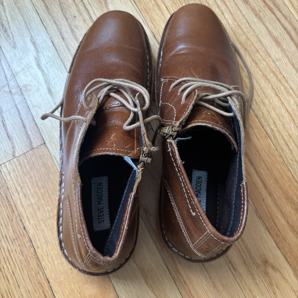 Steve Madden Harken Boys Cognac Leather Lace & Zip Up Sz 7B Chukka Boot - Picture 6 of 13